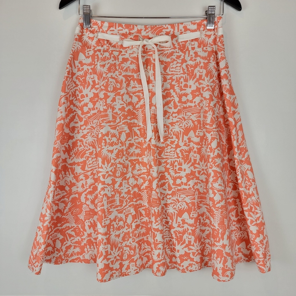 Pamela Brown Vintage Midi Skirt with Elephant Church Palm Tree Print A1118